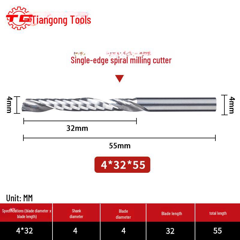 Tiangong 3.175 Engraving Knife: Single-Edged Spiral CNC Milling Cutter Tool Head