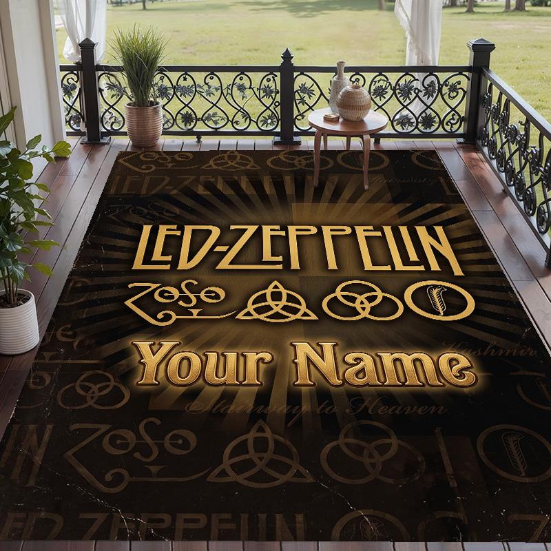 Custom Text Printed Rug Led Zeppelin Non Slip Floor Carpet For Home Room Decor