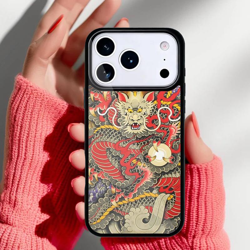 Японский чехол для телефона DRAGON TATTOO для iPhone 17 16 15 14 13 Pro Max Задняя крышка для 12 11 Pro Coque