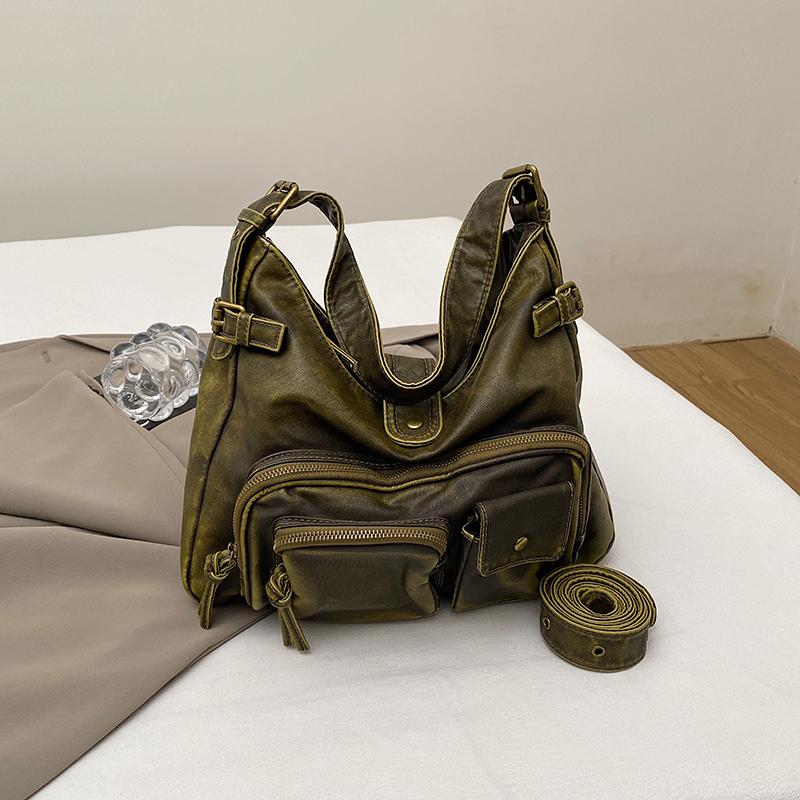 Женская модная выстиранная состаренная сумка-локомотив Spice Girl, многокарманная, в японском и корейском тренде, на плечо