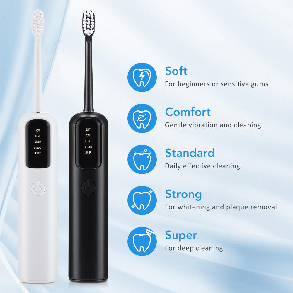 Электрическая вращающаяся зубная щетка для взрослых со сменными насадками для глубокой чистки, перезаряжаемая, с умным таймером, для отбеливания зубов.