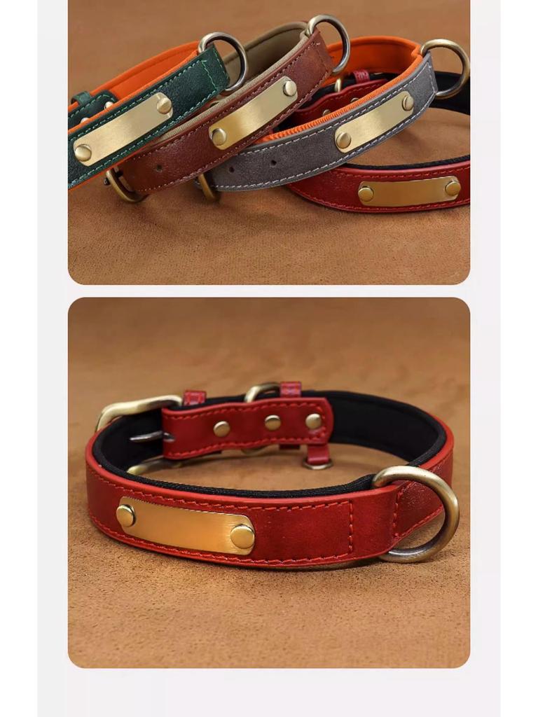 Laser-Engraved Leather Dog Collar with ID Tag for Small & Medium Dogs - Anti-Lost Pet Neck Band