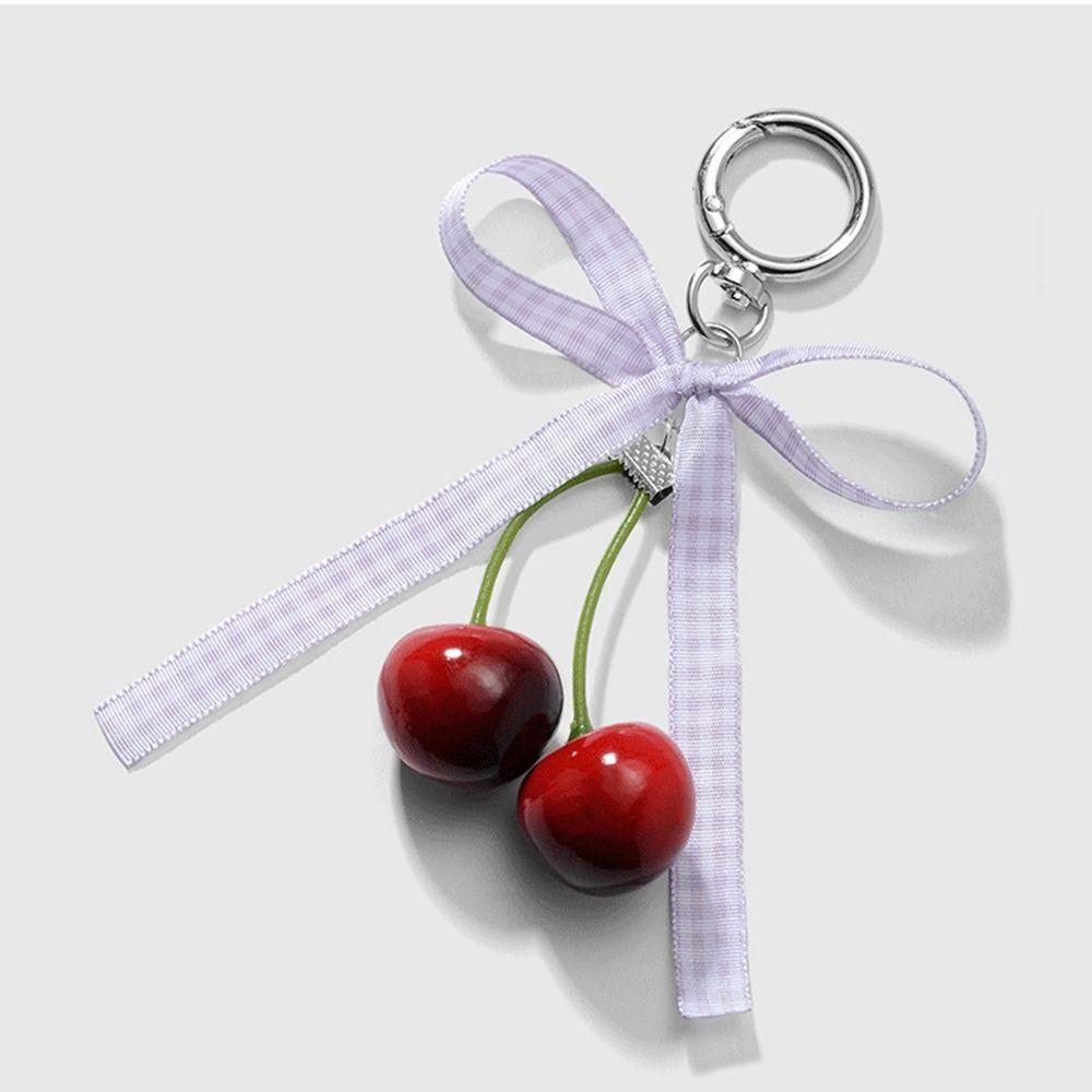 Phone Charms Cherry Pendant Keyring Ballet Style Pendant Ribbon Bow Keychain Couple Kids