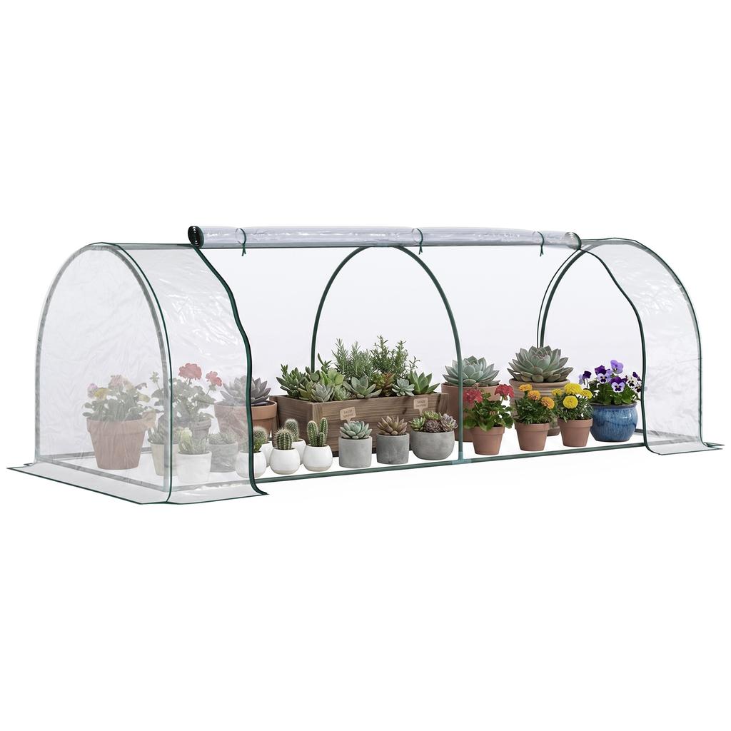 Greenhouse, Hothouse with Door, Cold Frame, Plant House, Plant Cultivation, Steel, Plastic, 250 x 100 x 80 cm, Green
