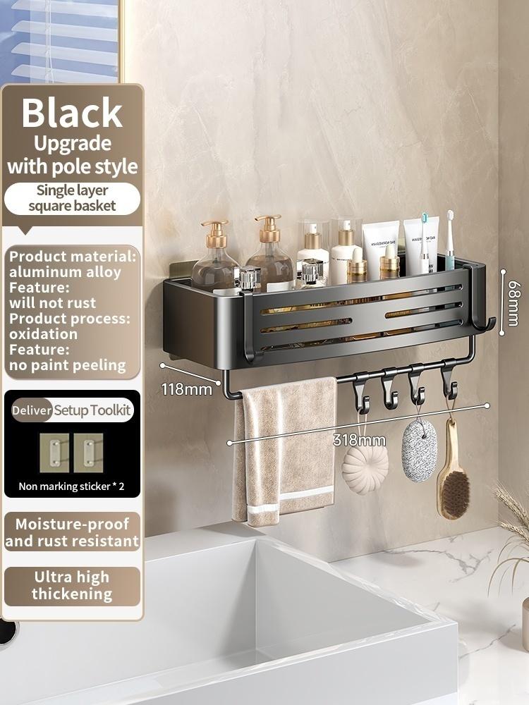 Нет необходимости сверлить стены для установки Алюминиевая полка для ванной Полки Подставка для шампуня Держатель для хранения Кухонный органайзер Настенная полка