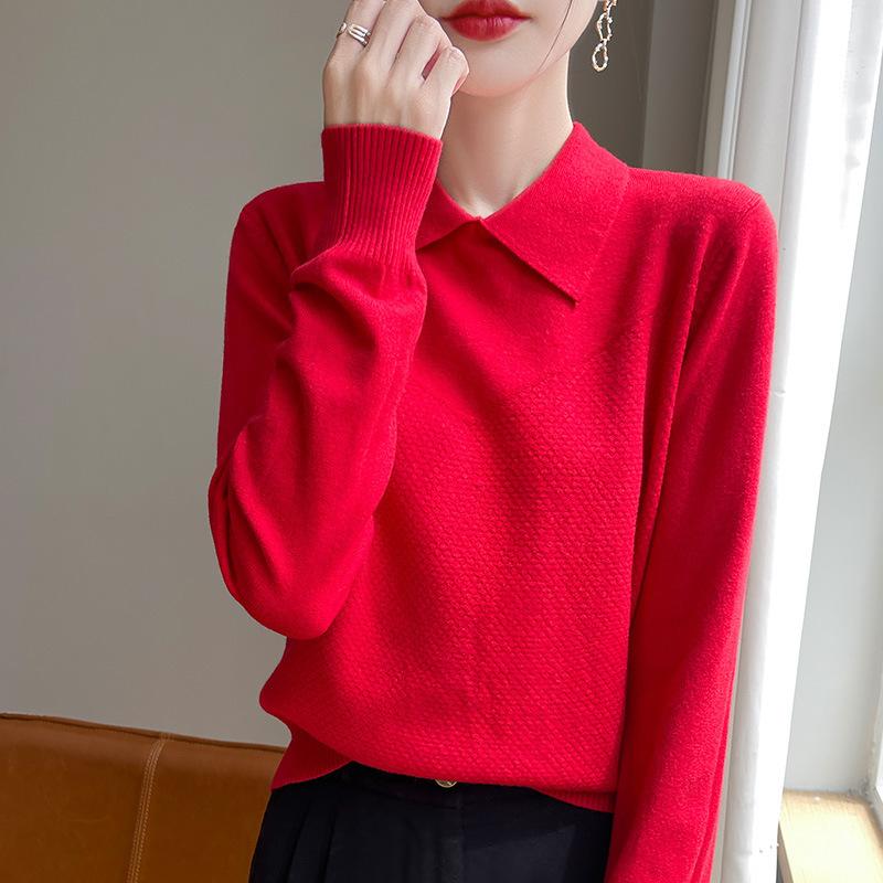 Кукольный ворот длинный рукав вязаный свитер женский квадратный вырез пуловер поло ворот свитер простые свободные нижние топы