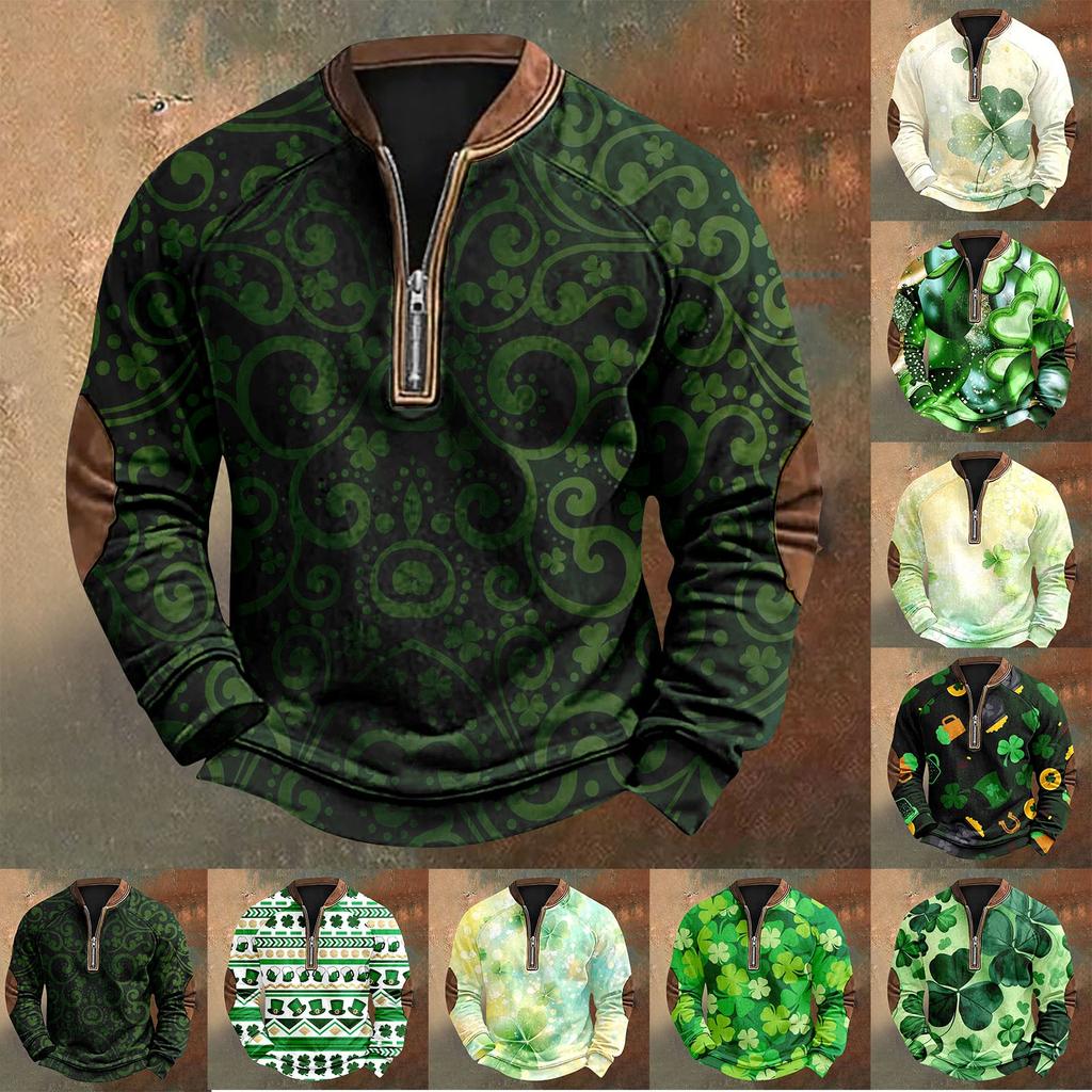 Men's St. Patrick's Day Vintage Casual Zip Sweatshirt Outdoor Casual Top