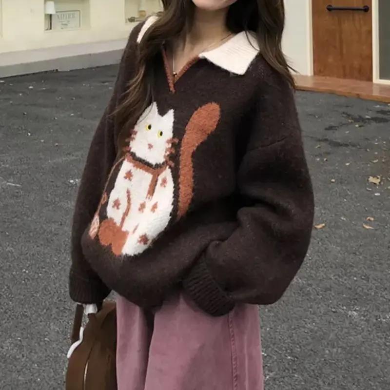 Свитер для женщин зимний хлопковый утолщенный пуловер теплый вязаный эластичный с длинным рукавом оверсайз джемпер свитер топы