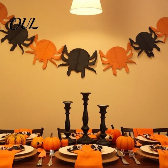 Stair Railing Banner 10FT Halloween Paper Chain Garland Decoration, Spooky Skull Spider Pumpkin Indoor Outdoor Hanging Bunting for Party Door