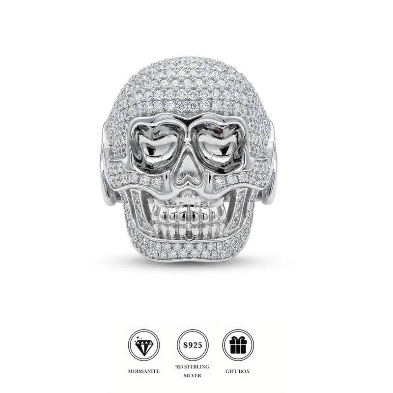 S925 Silver Skull Iced Out Moissanite Ring 18K Gold Plated Micro-Pave Hip Hop Jewelry for Men Anti-Tarnish & Hypoallergenic