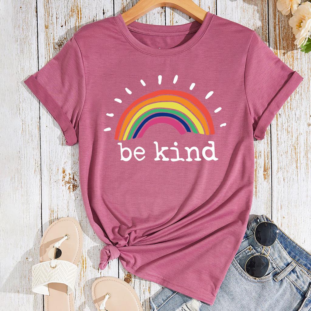 БУДЬ ДОБР Хлопковая футболка с коротким рукавом и круглым вырезом Женская с 2D-принтом Топы