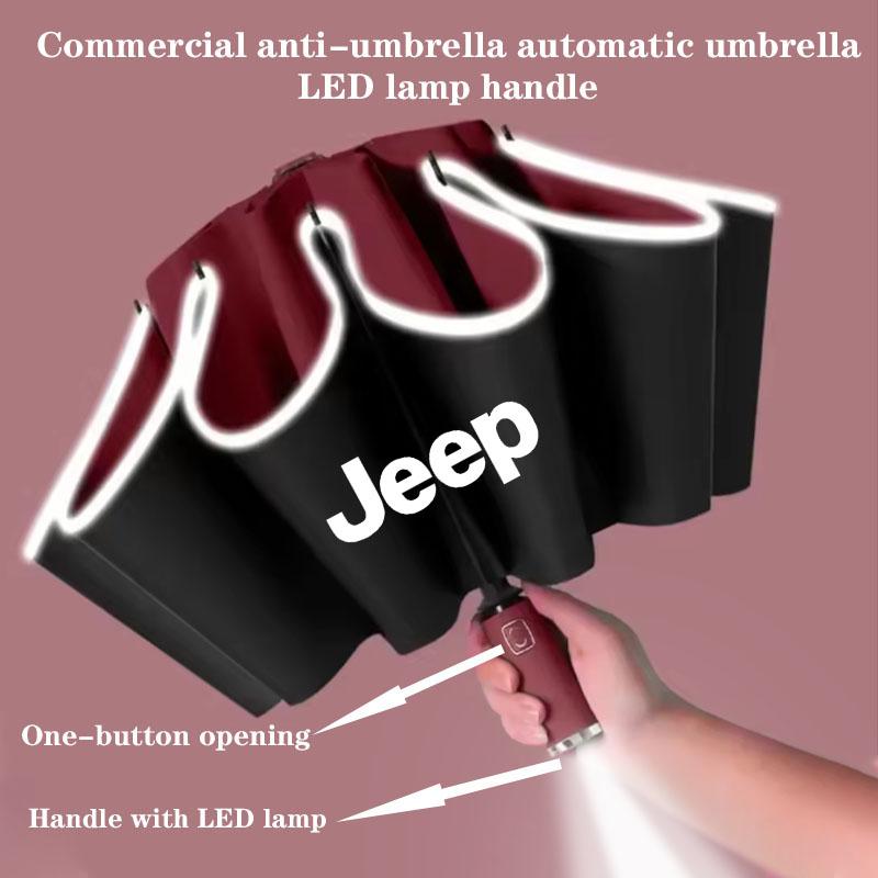 LED Umbrella Fully Automatic Dual Purpose Folding Umbrella Sticker For Jeep Grand Cherokee Wrangler JK Gladiator Compass Car ANR1