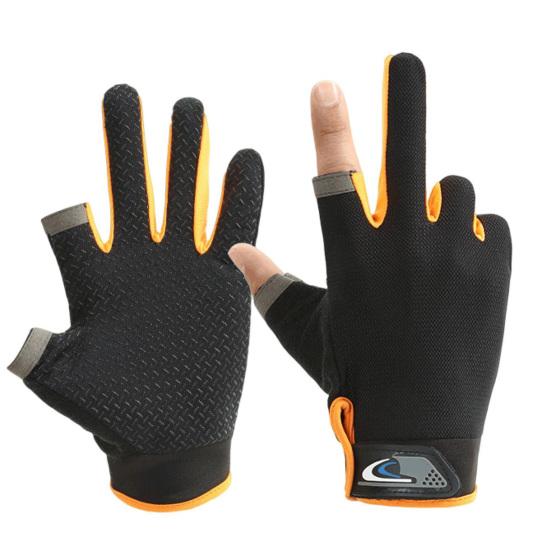 1 Pair Fishing Gloves Anti-Slip Breathable Two Finger Cut Rough Palm Great Friction Hands Protection Contrast Color Touch Screen
