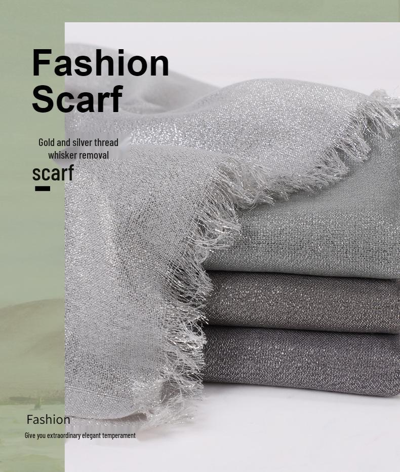 Элегантный шарф с кистями с двух концов: Однотонный с золотыми и серебряными нитями