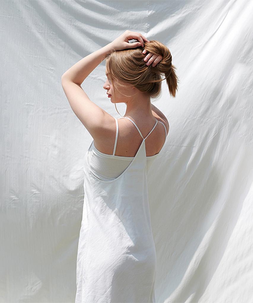 Pin Black Linen Halter Dress White