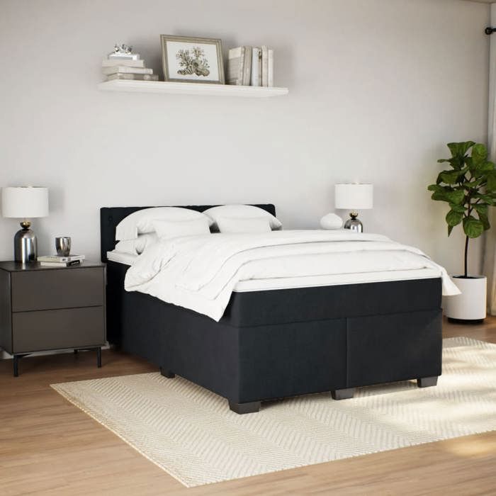 Maison Exclusive - Sommier à lattes de lit et matelas Noir 160x200 cm Velours
