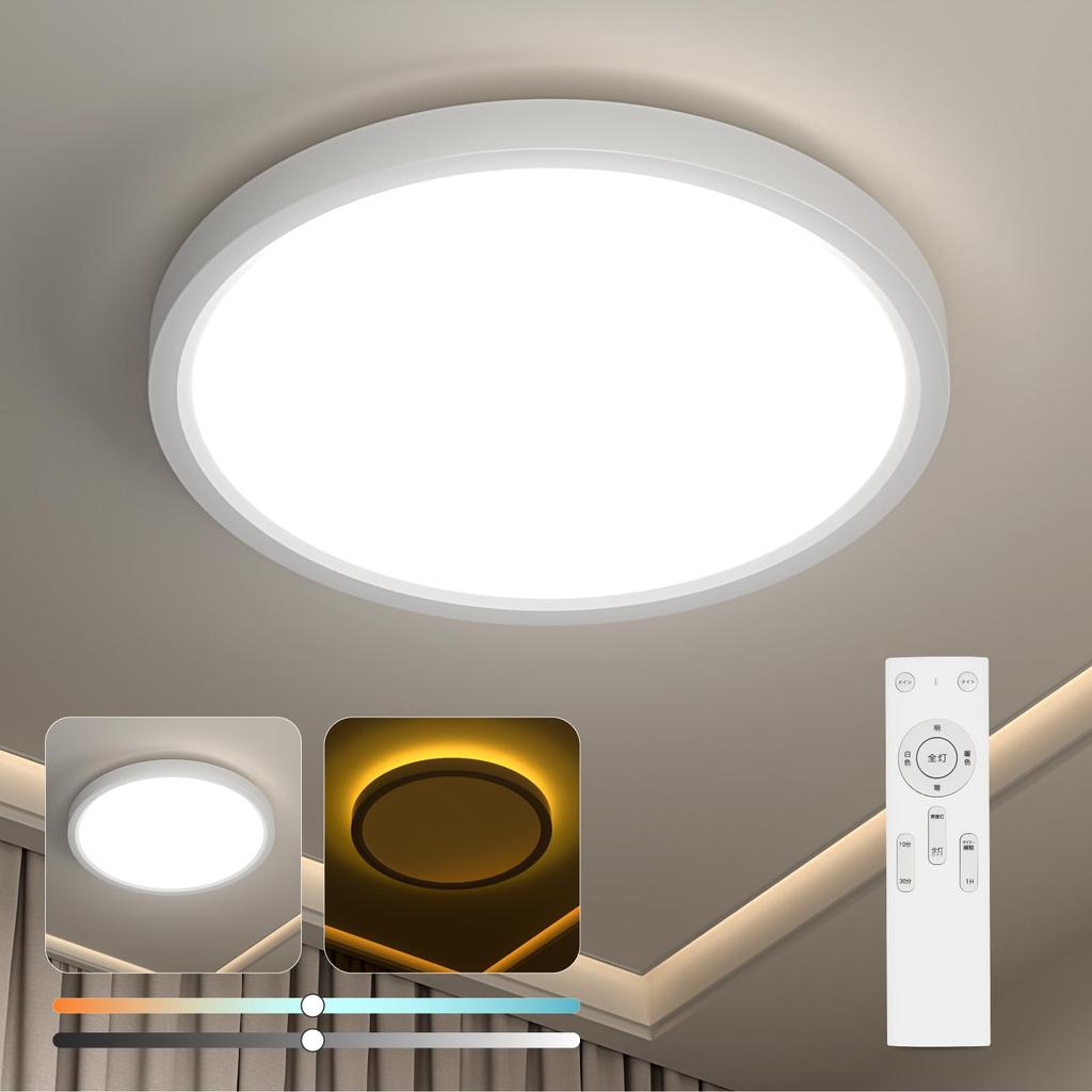 Rokukoshi LED Ceiling Light, 30W, 4000lm, Dimmable, Color Adjustable, Remote Control, Night Light Mode, Timer, Slim, Energy-Saving, Easy
