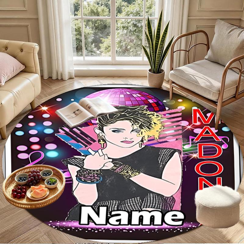 Custom Name Personalized Singer Print Round Rug, Versatile Home Decor Carpet, for Playroom, Apartment, Balcony, Entryway, Hallway Gift