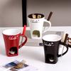 Chocolate Fondue Mug 130ml Ceramic Chocolate Fondue Coffee Cup with Forks Melting Mugs