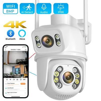 8MP 4K PTZ Wi-Fi камера с двумя объективами и двойным экраном Ai Обнаружение человека с автоматическим отслеживанием Беспроводная уличная камера наблюдения Приложение iCSee