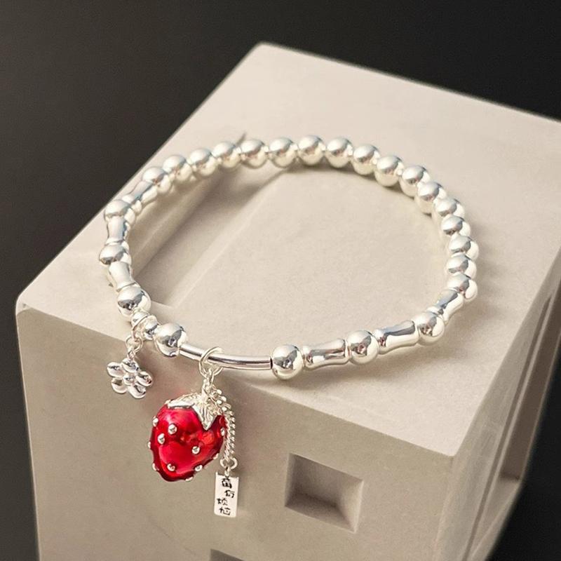 2025 New Arrival Trendy Strawberry Charm Bracelet for Women Square Brand Silver Color Flower Luxury Jewelry Birthday Gifts