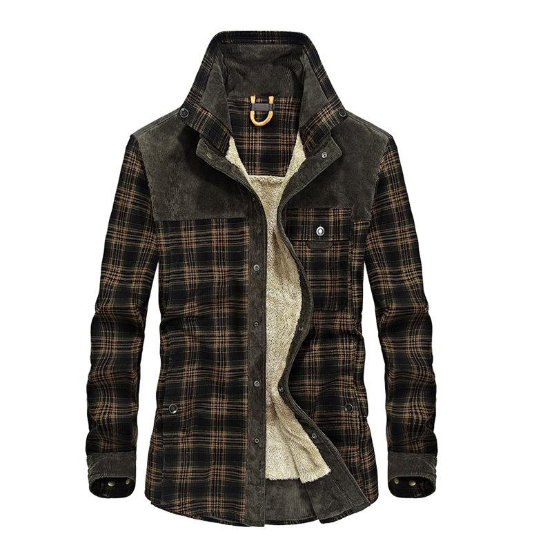 Winter Men's Plus Velvet Thicken Plaid Long-sleeved Shirt Men Casual Warm Business Work Shirt