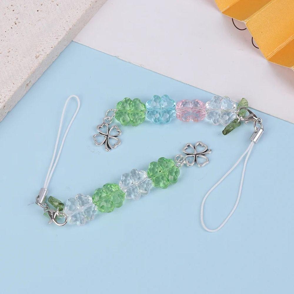 Green Lucky Cell Phone Chain Wrist Strap Four Leaf Lanyard Clover Phone Lanyard  Phone Charm
