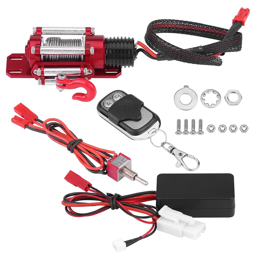 RC Car Winch, 1/10 Scale RC Crawler Vehicle Car Accessory Metal Winch with Remote Control for / / / / / SCX10 / D90 /