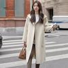 Women Winter Overcoat Hooded Pockets Pure Color Open Stitch Cardigan Mid Length Coat Thermal Long Sleeves Commuting Dating Winter Coat