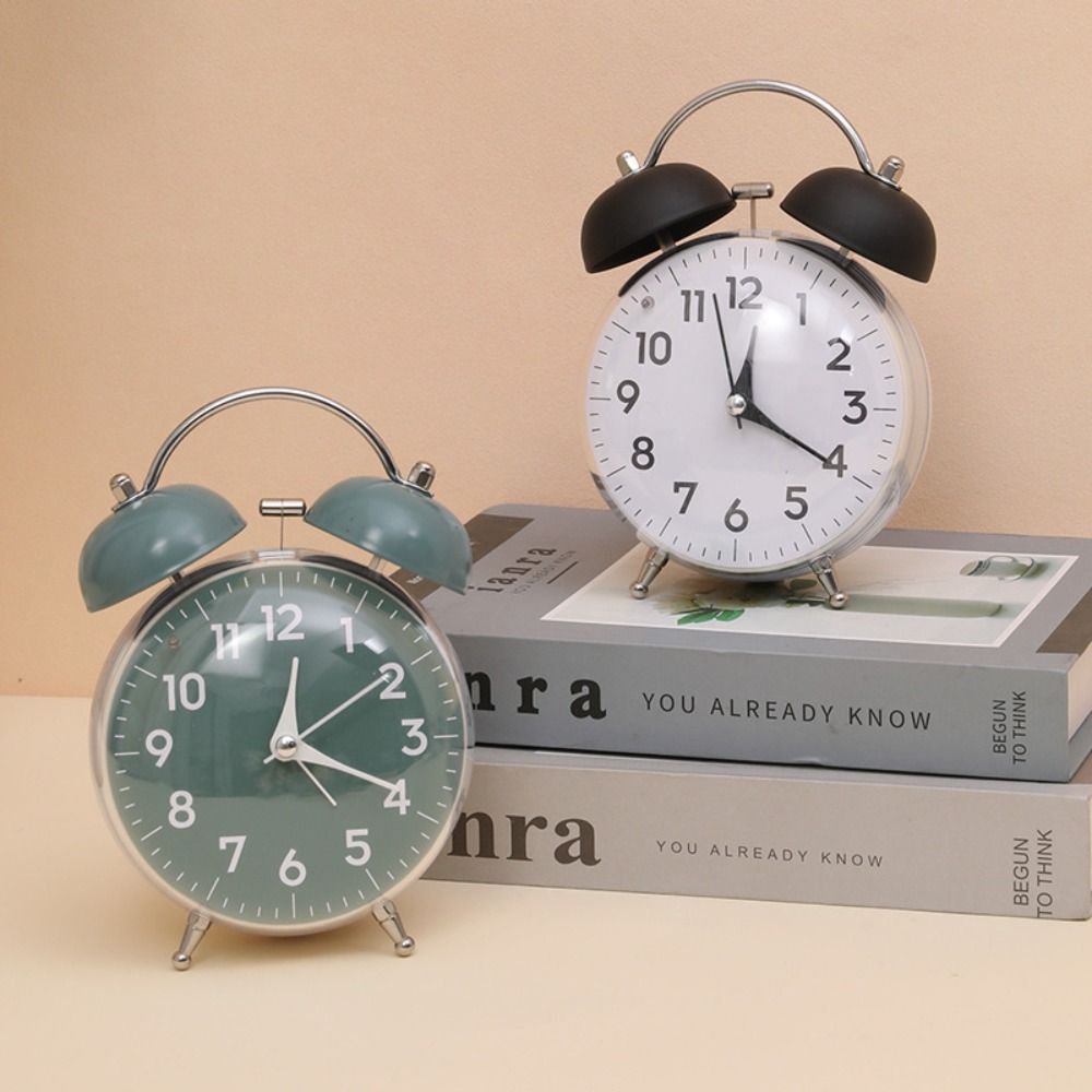 4 Inch Size Desk Alarm Clock Soft Night Light Loud Alarm Twin Bell Clock Non-Ticking Vintage Design Mechanical Clock Office