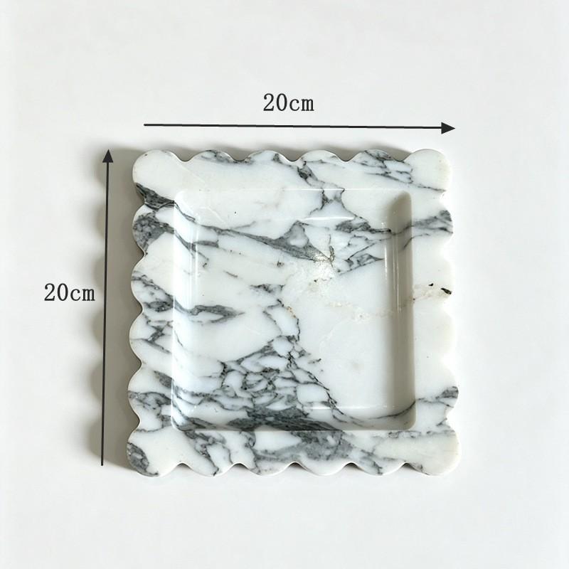 Natural White Marble Yellow Travertine Square Tray 20cm Decorative Desktop Organizer Jewelry Candles Coffee