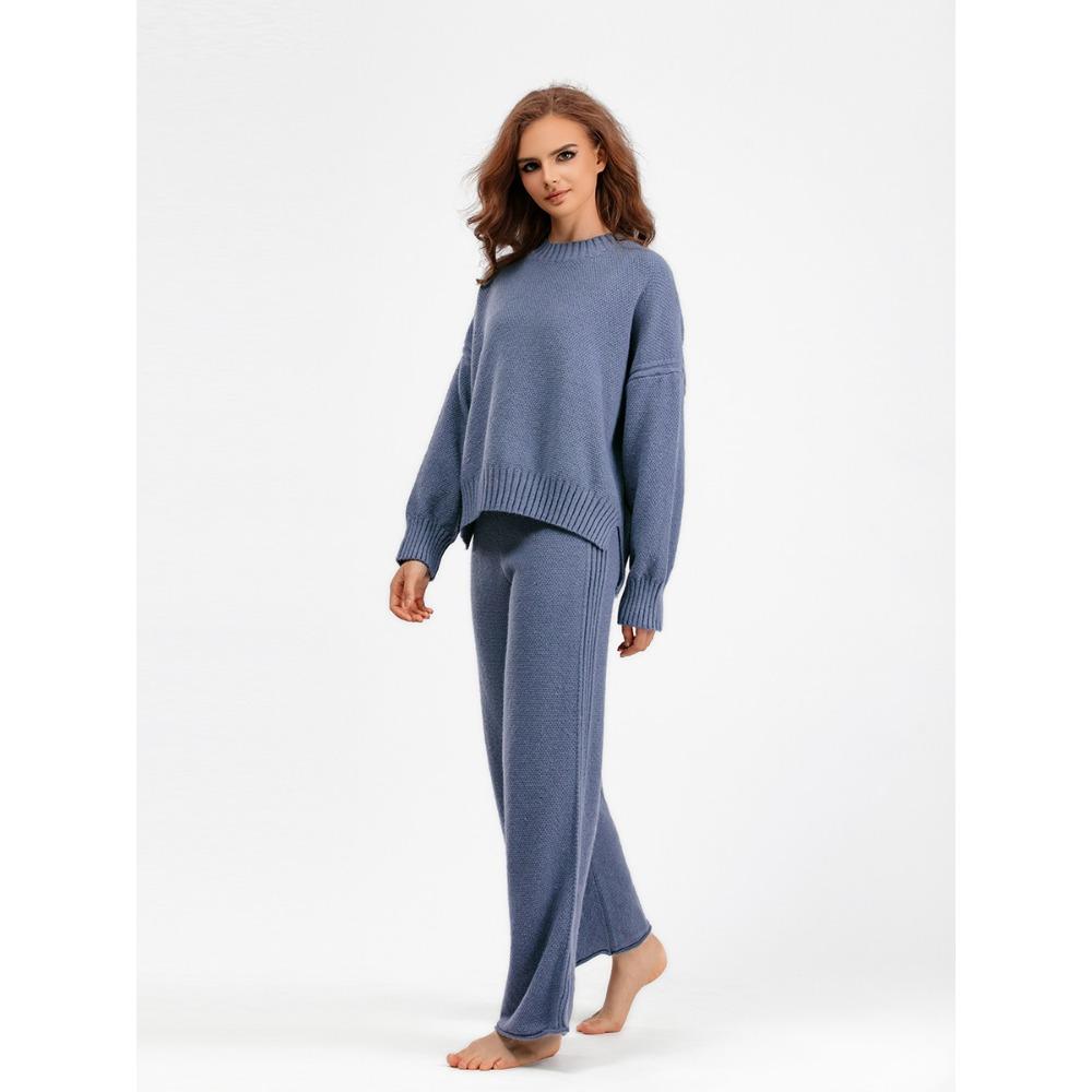 GMXIA Autumn and Winter Fashion Casual Knitted Suit Pants, Loose Sweater, Wide-leg Pants, Long Pants Two-piece Set