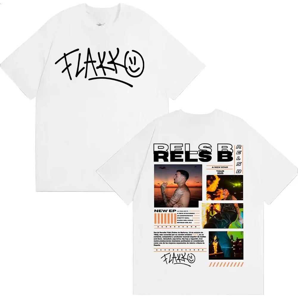 Футболки с мерчем рэпера RELS B Skinny Flakk Tour Мужская мода Хип-хоп Винтажная футболка Круглый вырез Чистый хлопок Короткий рукав Верх