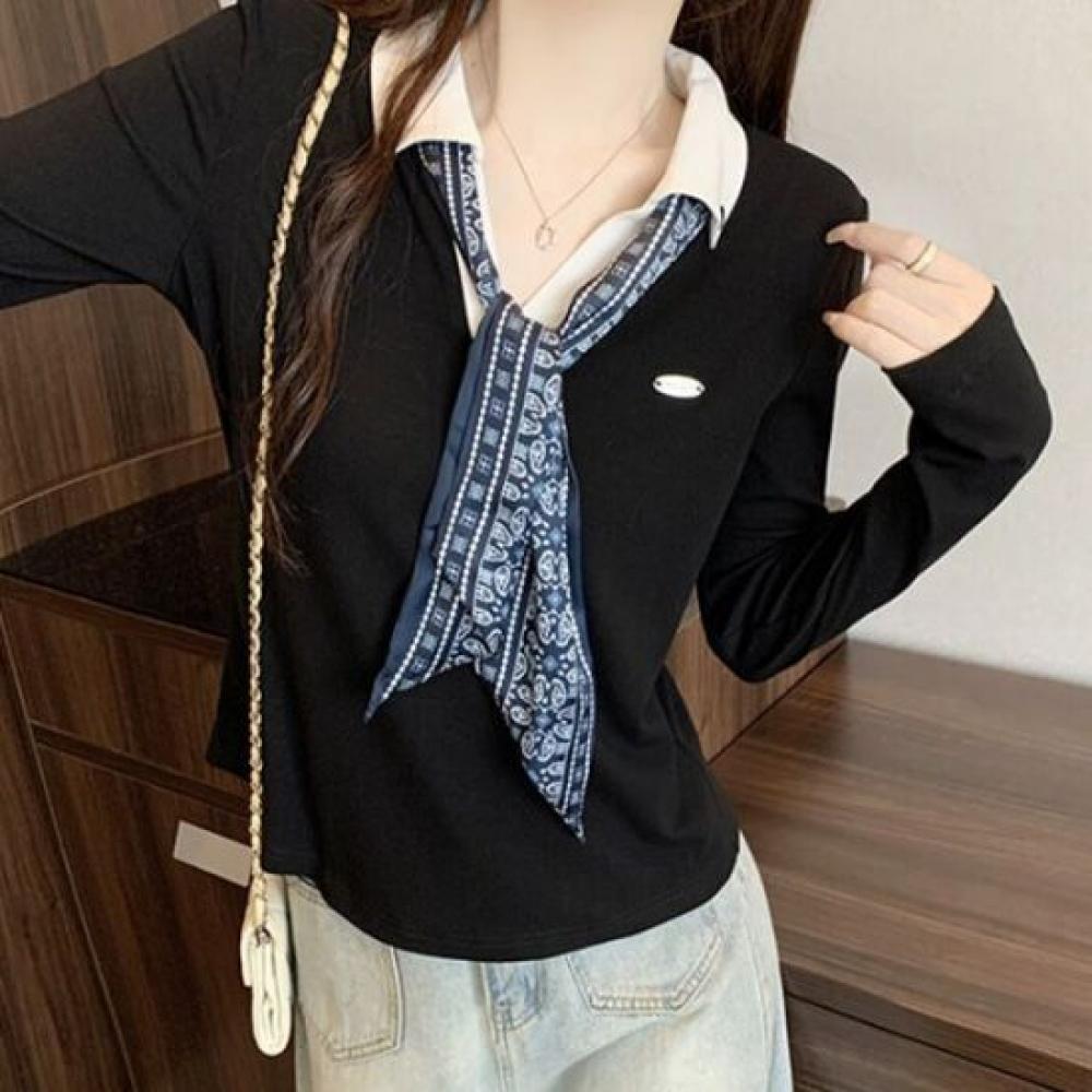 Navava Women Daily STylish Scarf Collar Neck Long Sleeve T shirT nT3276