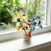 Handmade Glass Orchid Flower Decoration Hand-Blown Mini Floral Ornament with Stem Home Office Indoor Colorful Blossom Figurine