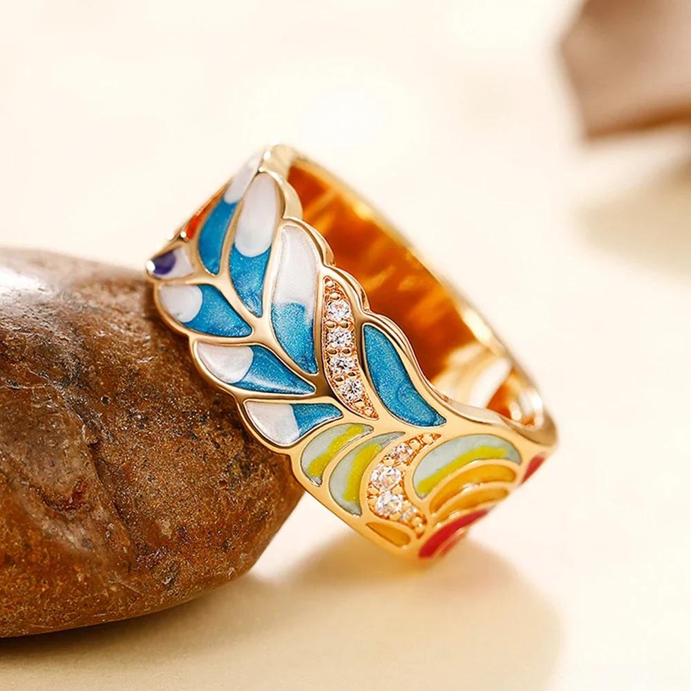 New Newly Designed Colored Enamel Women Rings for Party Aesthetic Pattern Luxury Gold Color Fancy Gift Fashion Jewelry