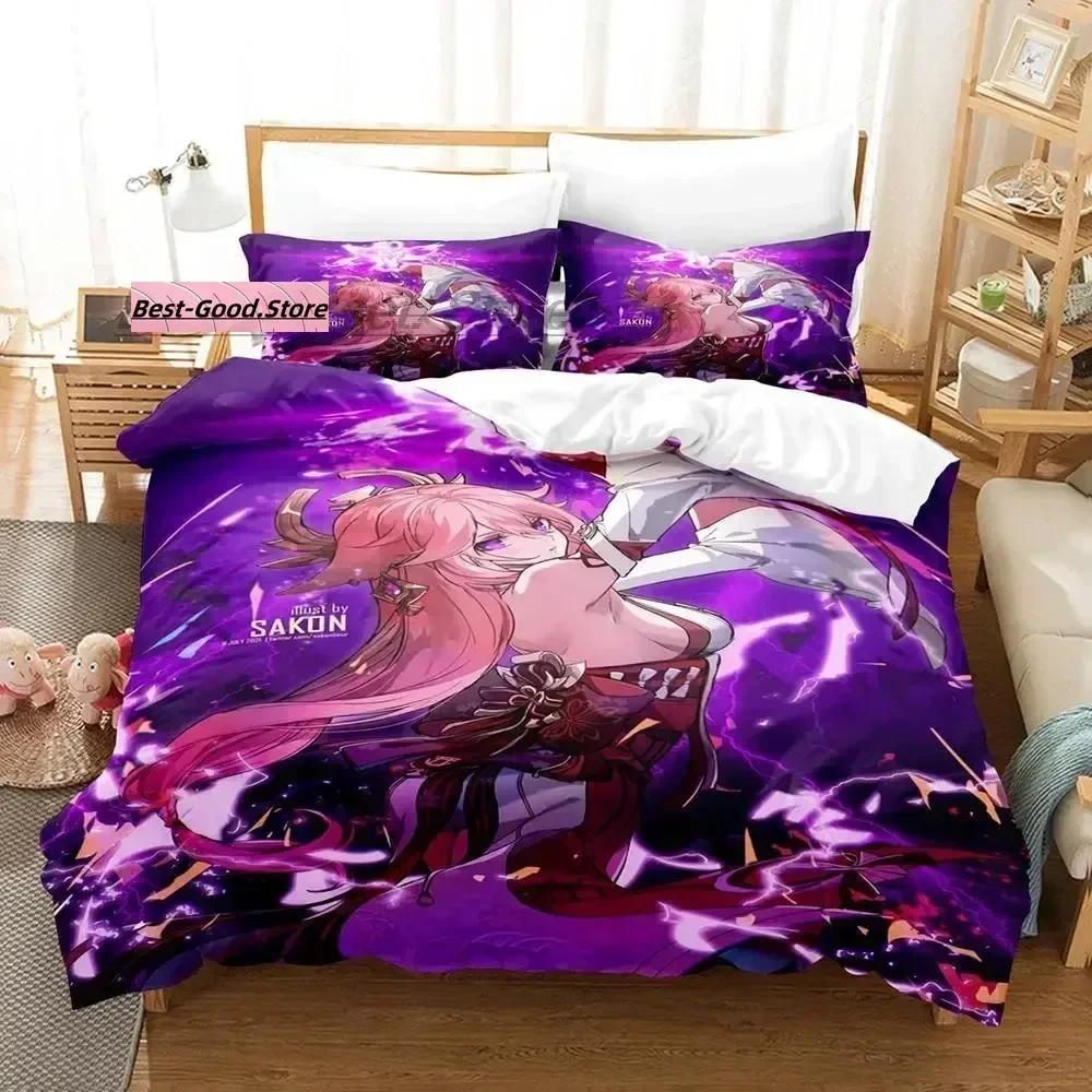 Genshin Impact Yae Miko Комплект постельного белья Single Twin Full Queen King Size Комплект постельного белья Aldult Kid Bedroom Duvetcover Sets 3D Print Game