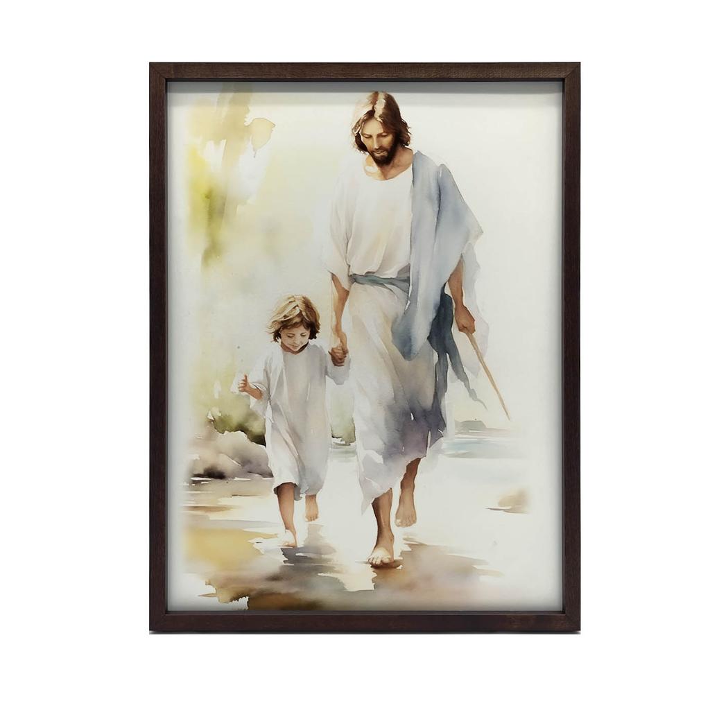 Jesus Walking With Child Jesus Walking With Child, 50X70 Cm, Unframed, Premium Canvas On Stretcher