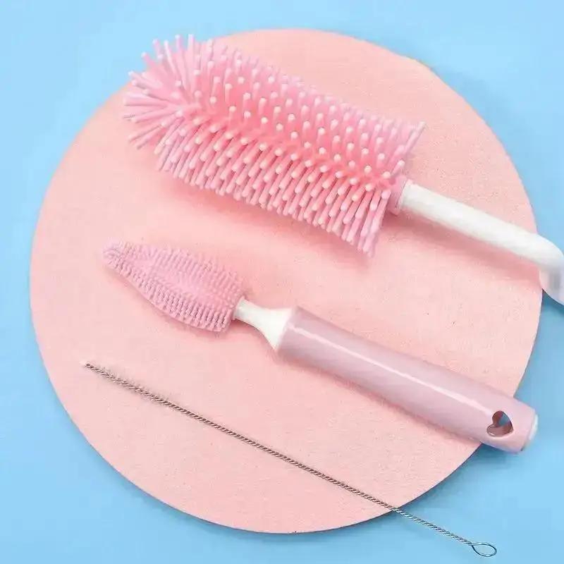 Силиконовая щетка для бутылочек, вращающаяся на 360 градусов, детская пустышка, набор щеток для чистки сосков, ручная мягкая головка, небольшой пищевой инструмент