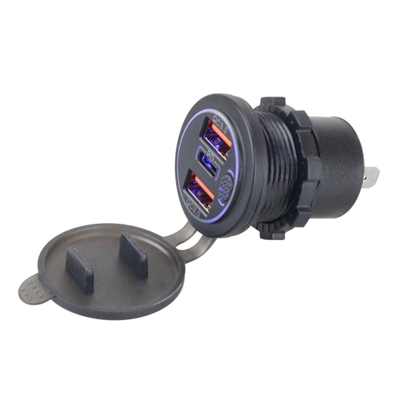 Автомобильное зарядное устройство с 3 портами USB, Quick Charge 3.0, PD, быстрая зарядка, с кнопкой включения/выключения