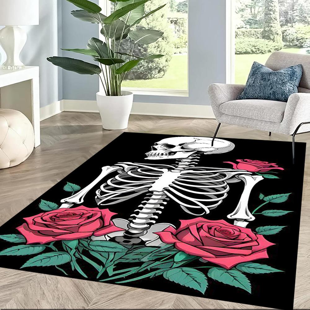 Skull With Headphones And Flames Floor Mats for Living Room, Bedroom and Room Decoration Are Suitable for Gifts.