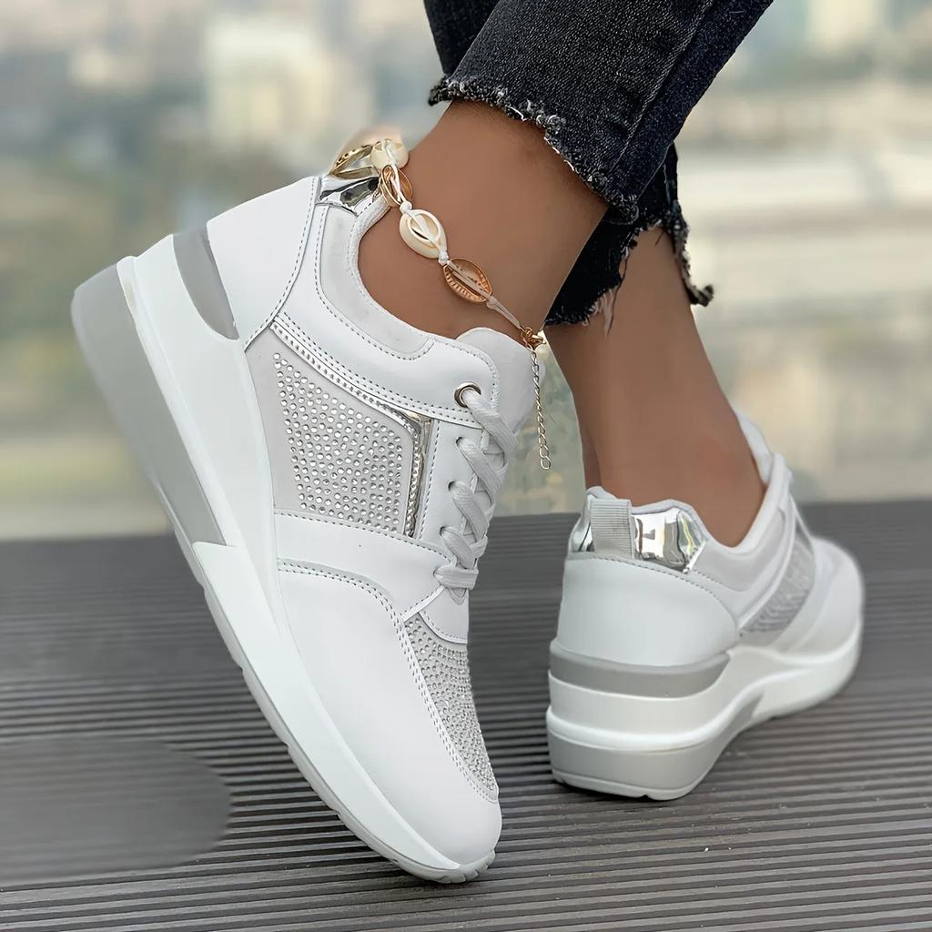2025 Rhinestone Women's Casual Shoes Street Fashion Womens Sneakers Lace-up Comfortable Women Platform Shoes Zapatillas De Mujer