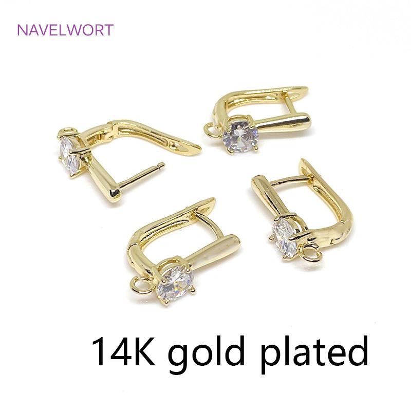 14K Gold Plating Lever-Back Earring with Open Ring,Brass Metal Inlaid Zirconia Huggie Earring DIY Jewelry Making Accessories