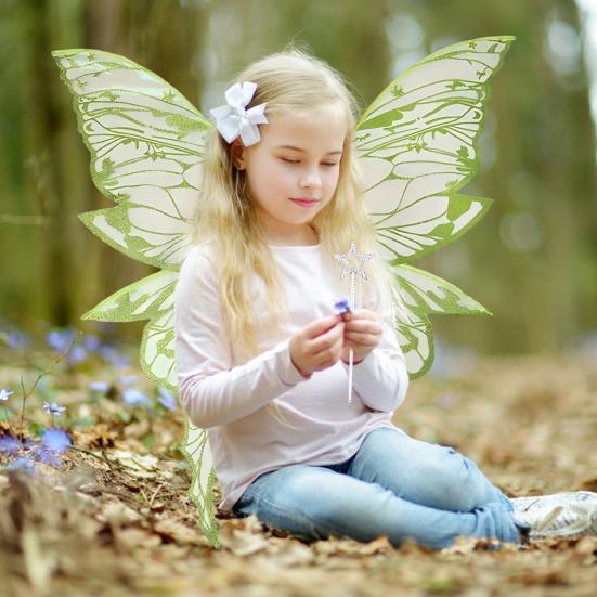 Крылья феи для взрослых и девочек Набор костюма феи-бабочки с цветочной гирляндой, волшебной палочкой, эльфийскими ушами, градиентными органзовыми крыльями бабочки