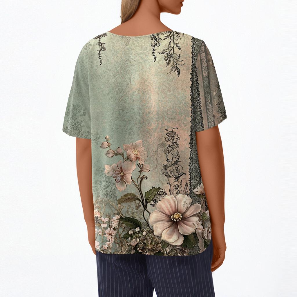 Women's T Shirt Tee Print Button Short Sleeve Daily Weekend Fashion Basic V- Neck Regular Top