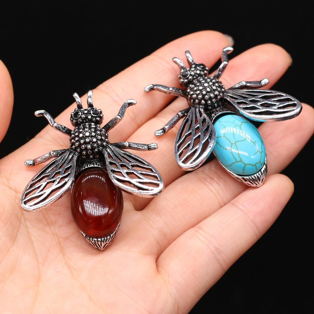 Women Brooch Natural Stone Bee-Shaped Pendant For Jewelry Making DIY Necklace Bracelet Clothes Shirts Accessory
