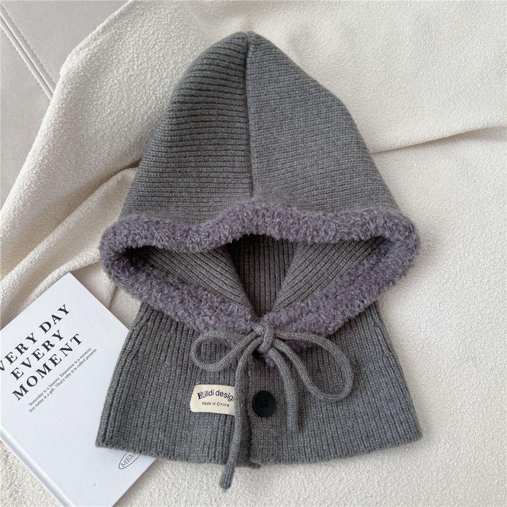 Solid Color Knitted Hooded Cap Wool Blend Knitted Hat Fashion Earflap Hat Outdoor