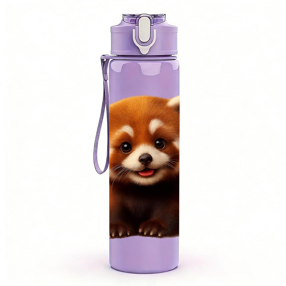 1PC Fluffy Red Panda Animal 750ml Color Plastic Sports Water Bottle Leakproof Flip Straw Lid Suitable for Sports Office Home Use