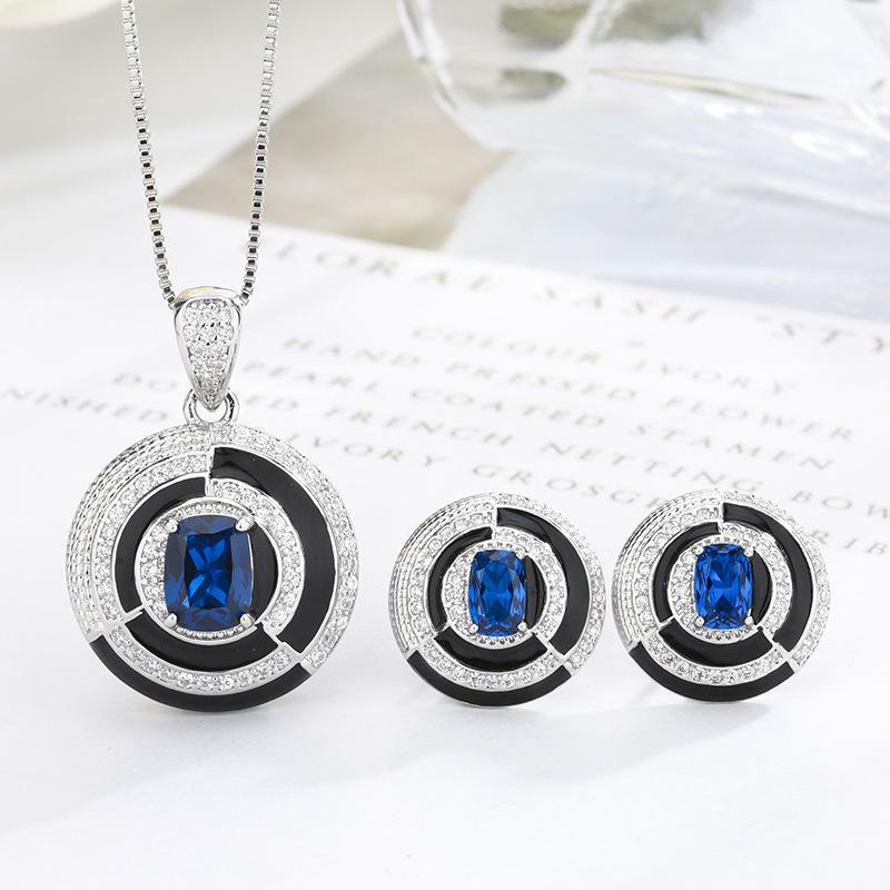 Jewelry Set Women'S Blue Elegant Fashion Jewelry Necklace Set Zircon Earrings