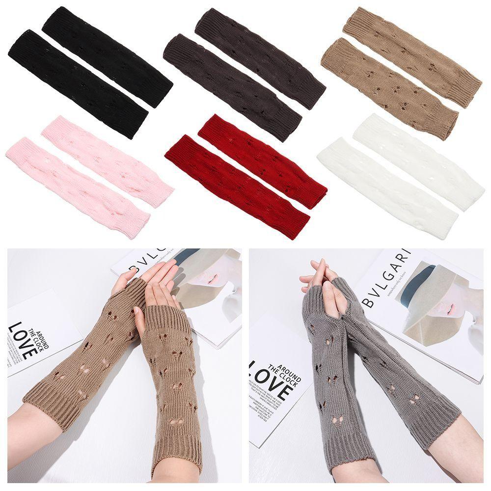Hollow Out Design Fingerless Gloves Crochet Warmer Long Mittens Arm Warmers  Skiing Season
